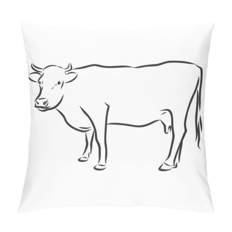 Personality  Cow isolated on white, hand drawn vector illustration. pillow covers