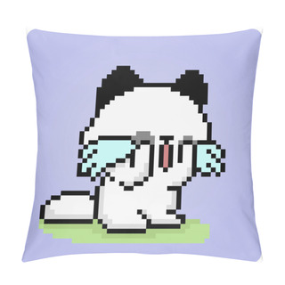 Personality  Pixel 8 Bit Cat Crying. Pets For Game Assets In Vector Illustrations. Pillow Covers