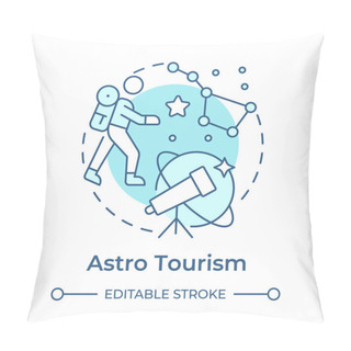Personality  Astro Tourism Soft Blue Concept Icon. Night Sky Exploration. Stargazing. Niche Travel. Science Tourism. Round Shape Line Illustration. Abstract Idea. Graphic Design. Easy To Use In Blog Post Pillow Covers
