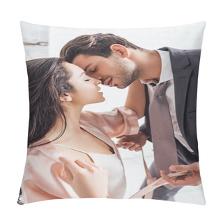 Personality  Businessman Kissing Girl With Closed Eyes And Holding Female Girdle Pillow Covers