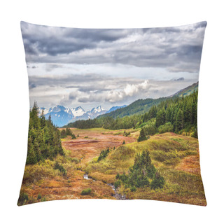 Personality  Scenic Landscape Of A Small Stream Running Through The Alaskan Wilderness In The Chugach Mountains During Autumn Pillow Covers