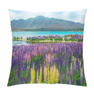 Personality  Lake Tekapo Lupin Field In New Zealand Pillow Covers