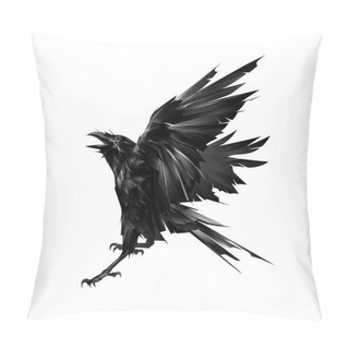 Personality  Drawn Flying Raven Bird On White Background Pillow Covers