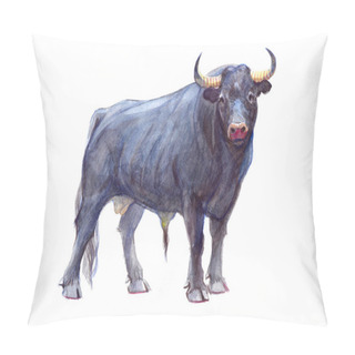 Personality  Watercolor Single Bull Animal Isolated  Pillow Covers