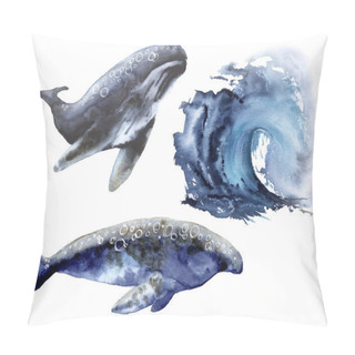 Personality  Set With Sea Whale. Isolated On A White Background. Pillow Covers