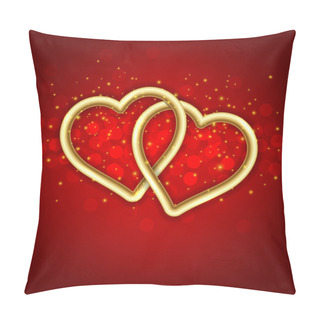 Personality  Two Golden Linked Hearts. Pillow Covers