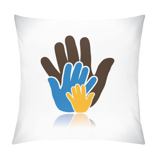 Personality  Colorful Hand Icons(signs) Of People Showing Concept Of Family- Pillow Covers
