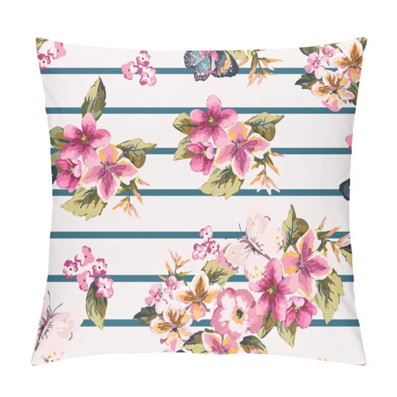 Personality  butterfly with floral seamless pattern on stripe background pillow covers