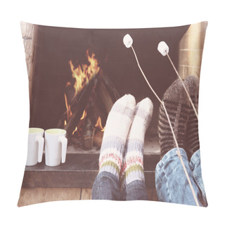Personality  Feet Of The Couple Warming At A Fireplace  Pillow Covers
