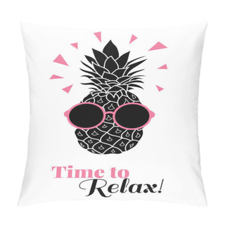Personality  Time To Relax Vector Pineapple Wearing Colorful Sunglasses On Summer Vacation Tropical Lement. Great For Vacation Themed Prints, Gifts, Packaging. Pillow Covers