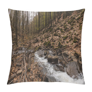 Personality  Creek And Stones In Mountain Forest In Autumn  Pillow Covers