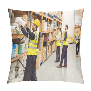 Personality  Warehouse Worker Taking Package In The Shelf Pillow Covers