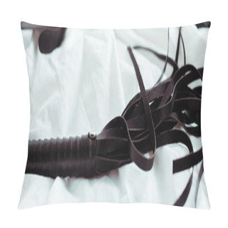 Personality  Panoramic Shot Of Leather Flogging Whip On White Bedding  Pillow Covers