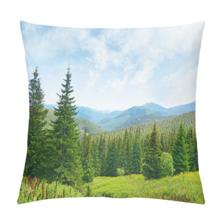 Personality  Beautiful Pine Trees On Background High Mountains. Pillow Covers