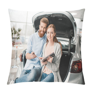 Personality  Couple With Catalog In Dealership Salon   Pillow Covers
