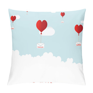 Personality  Balloons In The Shape Of Hearts Are Flying Among The Clouds, Delivering Love Letters. Pillow Covers