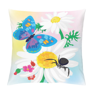 Personality  Bouquet Of Camomiles With The Butterfly And A Spider Pillow Covers