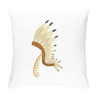Personality  Native American Indian Headdress With Feathers Vector Illustration Isolated On A White Background. Pillow Covers