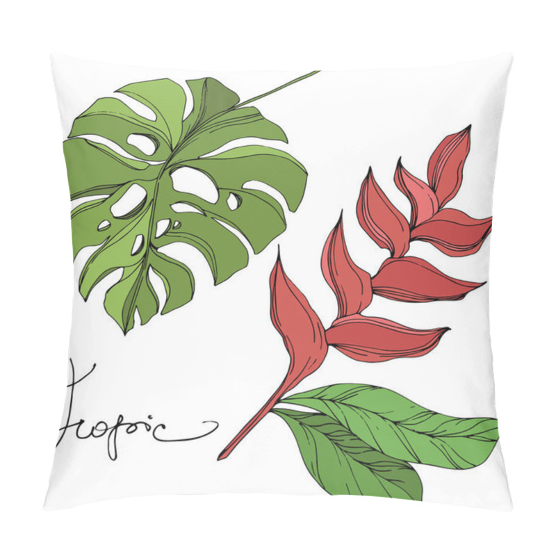 Personality  Palm beach tree leaves jungle botanical. Black and green engraved ink art. Isolated leaf illustration element. pillow covers