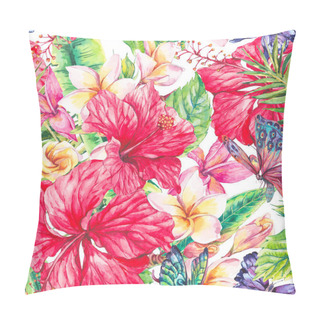 Personality  Watercolor Tropical Flowers Seamless Pattern Pillow Covers