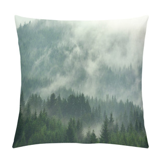 Personality  The Pine Forest In The Valley In The Foggy Morning Fresh Atmosphere Of Green. Pillow Covers