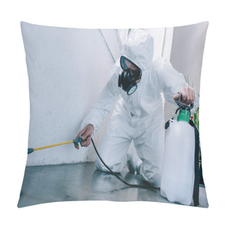 Personality  Pest Control Worker Spraying Pesticides On Floor At Home Pillow Covers