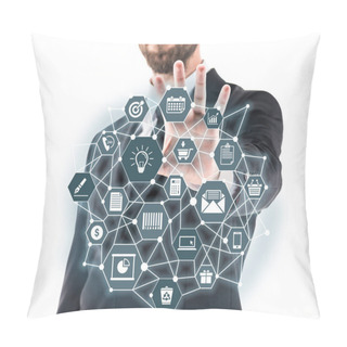 Personality  Businessman Showing Virtual Scheme Pillow Covers