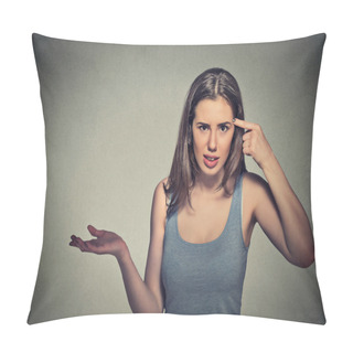 Personality  Angry Mad Young Woman Gesturing Asking Are You Crazy? Pillow Covers