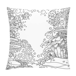 Personality  Underwater World With Corals And Fishes Outlined Isolated On White Background Pillow Covers