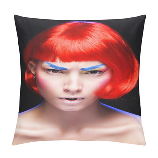 Personality  Bright Makeup, Red Hair, Girl Portrait Pillow Covers