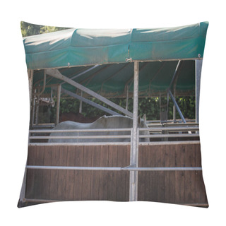 Personality  Roofed Horse Walker: Equestrian Circular Structure In A Farm. Pillow Covers