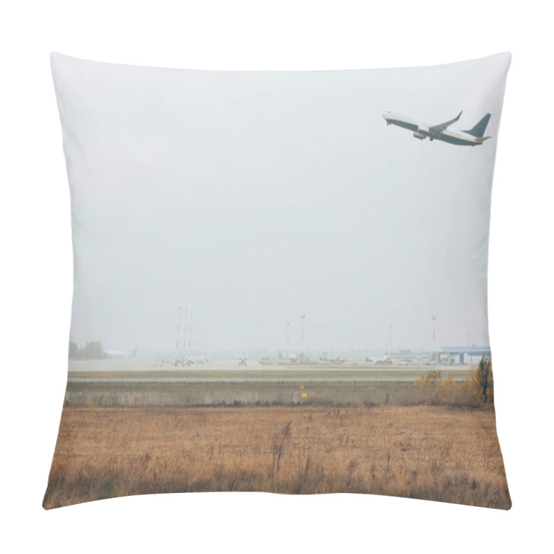 Personality  Flight Departure Of Plane On Airfield With Cloudy Sky At Background Pillow Covers