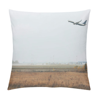 Personality  Flight Departure Of Plane On Airfield With Cloudy Sky At Background Pillow Covers