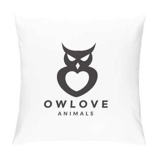 Personality  Little Owl Black With Love Logo Design Vector Graphic Symbol Icon Sign Illustration Creative Idea Pillow Covers