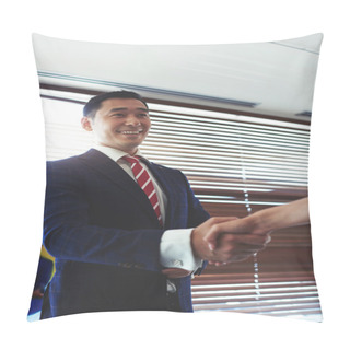Personality  Smiling Asian Businessman Shaking Hands Pillow Covers