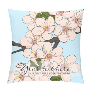 Personality  Vector Greeting Card With Blossom Cherry Flowers. Place For Your Text. Pillow Covers