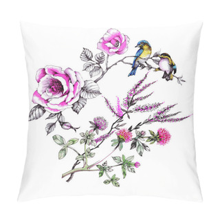 Personality  Birds On The Branches Of Wild Roses Pillow Covers
