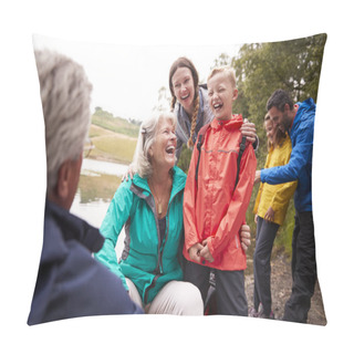 Personality  Multi-generation Family Spending Time Together On The Shore Of A Lake Pillow Covers