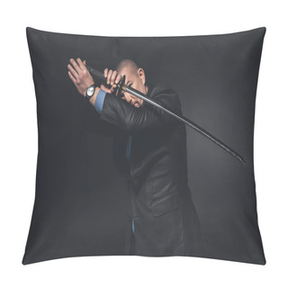 Personality  Man In Suit Fighting With Katana Sword On Black Pillow Covers