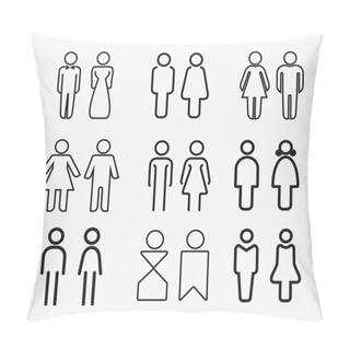 Personality  Set Of Woman And Man Sign Line Icon. Outline Vector Illustration. Linear Pictogram Isolated On White. Pillow Covers