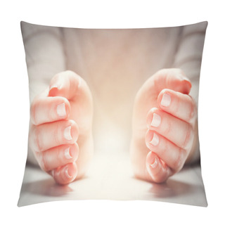Personality  Light Between Woman's Hands   Pillow Covers