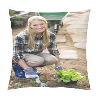 Personality  Female Gardener Planting Outside Greenhouse Pillow Covers