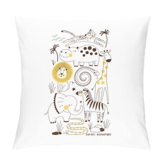 Personality  Decorative Yellow And Blue Savannah Wild Animals Illustration Pillow Covers