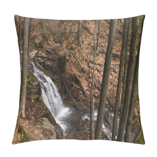 Personality  High Angle View Of Creek Near Trees In Mountain Forest  Pillow Covers