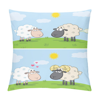 Personality  White Sheep In Love With  Ram Pillow Covers