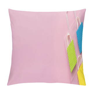 Personality  Top View Of Shopping Bags On Pink Background With Copy Space, Banner  Pillow Covers