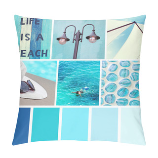 Personality  Collage Of Photos In Blue Colors Pillow Covers