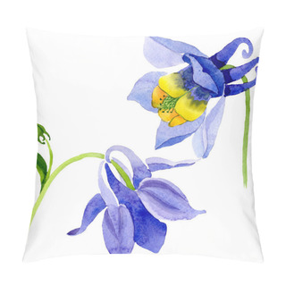 Personality  Blue Yellow Brugmansia Floral Botanical Flowers. Watercolor Background Set. Isolated Brugmansia Illustration Element. Pillow Covers