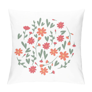 Personality  Floral Hand Drawn Flowers Arranged In Circle. Isolated Cartoon Illustration For  Book, T-shirt, Textile, Etc. Pillow Covers