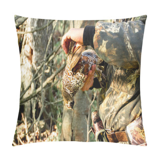Personality  Hunter Holds A Grouse In His Hands. Tetrastes Bonasia Pillow Covers